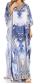 Sakkas Anahi Flowy Design V Neck Long Caftan Dress / Cover Up With Rhinestone#color_SB51-Turquoise