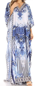 Sakkas Anahi Flowy Design V Neck Long Caftan Dress / Cover Up With Rhinestone