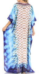 Sakkas Anahi Flowy Design V Neck Long Caftan Dress / Cover Up With Rhinestone