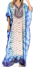 Sakkas Anahi Flowy Design V Neck Long Caftan Dress / Cover Up With Rhinestone#color_SCB60-Blue