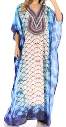 Sakkas Anahi Flowy Design V Neck Long Caftan Dress / Cover Up With Rhinestone