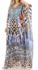 Sakkas Anahi Flowy Design V Neck Long Caftan Dress / Cover Up With Rhinestone