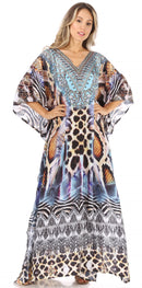 Sakkas Anahi Flowy Design V Neck Long Caftan Dress / Cover Up With Rhinestone