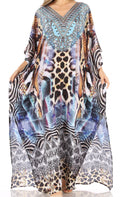 Sakkas Anahi Flowy Design V Neck Long Caftan Dress / Cover Up With Rhinestone#color_SCBR226-Brown