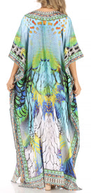 Sakkas Anahi Flowy Design V Neck Long Caftan Dress / Cover Up With Rhinestone