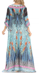 Sakkas Anahi Flowy Design V Neck Long Caftan Dress / Cover Up With Rhinestone