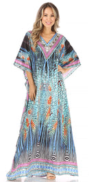 Sakkas Anahi Flowy Design V Neck Long Caftan Dress / Cover Up With Rhinestone