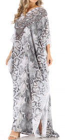 Sakkas Anahi Flowy Design V Neck Long Caftan Dress / Cover Up With Rhinestone