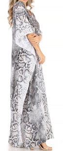 Sakkas Anahi Flowy Design V Neck Long Caftan Dress / Cover Up With Rhinestone