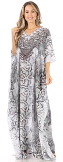 Sakkas Anahi Flowy Design V Neck Long Caftan Dress / Cover Up With Rhinestone