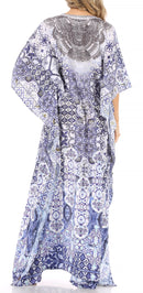 Sakkas Anahi Flowy Design V Neck Long Caftan Dress / Cover Up With Rhinestone
