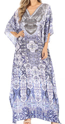 Sakkas Anahi Flowy Design V Neck Long Caftan Dress / Cover Up With Rhinestone