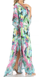Sakkas Anahi Flowy Design V Neck Long Caftan Dress / Cover Up With Rhinestone