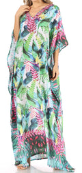 Sakkas Anahi Flowy Design V Neck Long Caftan Dress / Cover Up With Rhinestone#color_TLG228-Green