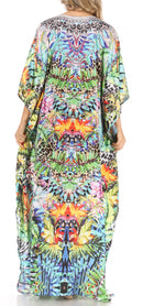 Sakkas Anahi Flowy Design V Neck Long Caftan Dress / Cover Up With Rhinestone