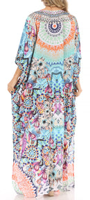 Sakkas Anahi Flowy Design V Neck Long Caftan Dress / Cover Up With Rhinestone