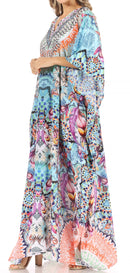 Sakkas Anahi Flowy Design V Neck Long Caftan Dress / Cover Up With Rhinestone
