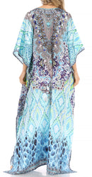Sakkas Anahi Flowy Design V Neck Long Caftan Dress / Cover Up With Rhinestone