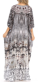Sakkas Anahi Flowy Design V Neck Long Caftan Dress / Cover Up With Rhinestone