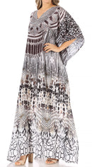 Sakkas Anahi Flowy Design V Neck Long Caftan Dress / Cover Up With Rhinestone