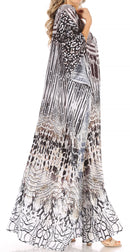 Sakkas Anahi Flowy Design V Neck Long Caftan Dress / Cover Up With Rhinestone