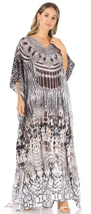 Sakkas Anahi Flowy Design V Neck Long Caftan Dress / Cover Up With Rhinestone