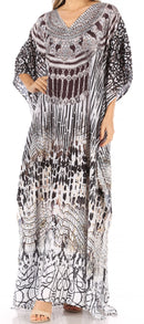 Sakkas Anahi Flowy Design V Neck Long Caftan Dress / Cover Up With Rhinestone