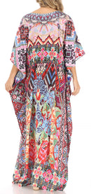 Sakkas Anahi Flowy Design V Neck Long Caftan Dress / Cover Up With Rhinestone