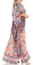 Sakkas Anahi Flowy Design V Neck Long Caftan Dress / Cover Up With Rhinestone