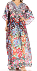 Sakkas Anahi Flowy Design V Neck Long Caftan Dress / Cover Up With Rhinestone#color_UM209-Multi