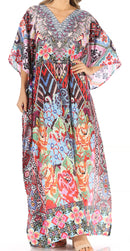 Sakkas Anahi Flowy Design V Neck Long Caftan Dress / Cover Up With Rhinestone