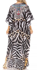 Sakkas Anahi Flowy Design V Neck Long Caftan Dress / Cover Up With Rhinestone
