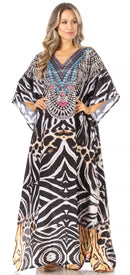 Sakkas Anahi Flowy Design V Neck Long Caftan Dress / Cover Up With Rhinestone