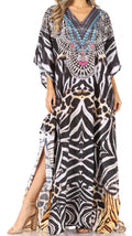 Sakkas Anahi Flowy Design V Neck Long Caftan Dress / Cover Up With Rhinestone#color_ZBK229-Black