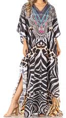 Sakkas Anahi Flowy Design V Neck Long Caftan Dress / Cover Up With Rhinestone