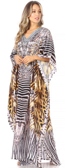 Sakkas Anahi Flowy Design V Neck Long Caftan Dress / Cover Up With Rhinestone