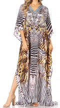 Sakkas Anahi Flowy Design V Neck Long Caftan Dress / Cover Up With Rhinestone#color_ZBK249-Black