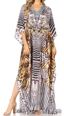 Sakkas Anahi Flowy Design V Neck Long Caftan Dress / Cover Up With Rhinestone