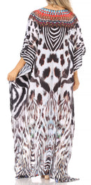 Sakkas Anahi Flowy Design V Neck Long Caftan Dress / Cover Up With Rhinestone