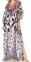 Sakkas Anahi Flowy Design V Neck Long Caftan Dress / Cover Up With Rhinestone