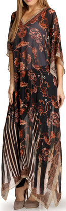 Sakkas Wilder  Printed Design Long Sheer Rhinestone Caftan Dress / Cover Up