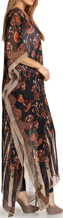 Sakkas Wilder  Printed Design Long Sheer Rhinestone Caftan Dress / Cover Up