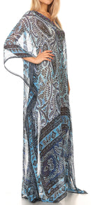 Sakkas Wilder  Printed Design Long Sheer Rhinestone Caftan Dress / Cover Up