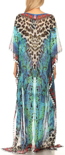 Sakkas Wilder  Printed Design Long Sheer Rhinestone Caftan Dress / Cover Up