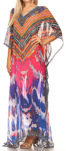 Sakkas Wilder  Printed Design Long Sheer Rhinestone Caftan Dress / Cover Up