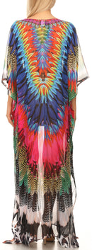 Sakkas Wilder  Printed Design Long Sheer Rhinestone Caftan Dress / Cover Up
