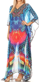 Sakkas Wilder  Printed Design Long Sheer Rhinestone Caftan Dress / Cover Up