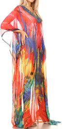 Sakkas Wilder  Printed Design Long Sheer Rhinestone Caftan Dress / Cover Up