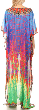 Sakkas Wilder  Printed Design Long Sheer Rhinestone Caftan Dress / Cover Up