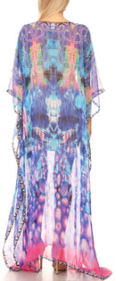 Sakkas Wilder  Printed Design Long Sheer Rhinestone Caftan Dress / Cover Up